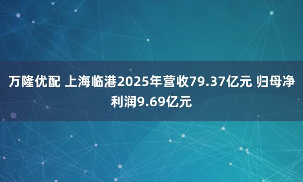 万隆优配 上海临港2025年营收79.37亿元 归母净利润9.69亿元